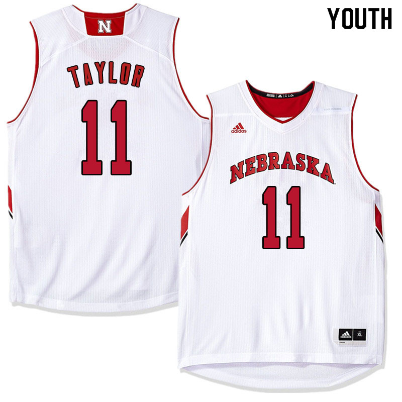 Youth Nebraska Cornhuskers #11 Evan Taylor College Basketball Jersyes Sale-White - Click Image to Close